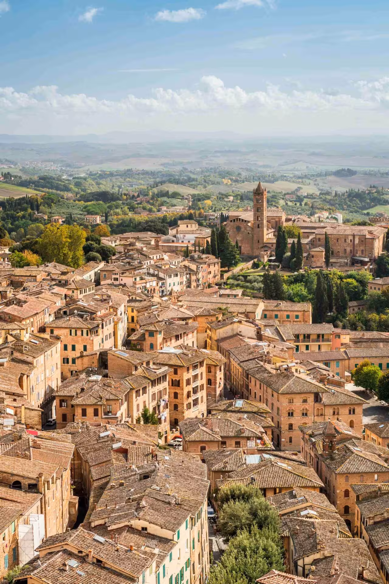 Veduta aerea del centro storico di una città d'arte toscana (Siena).